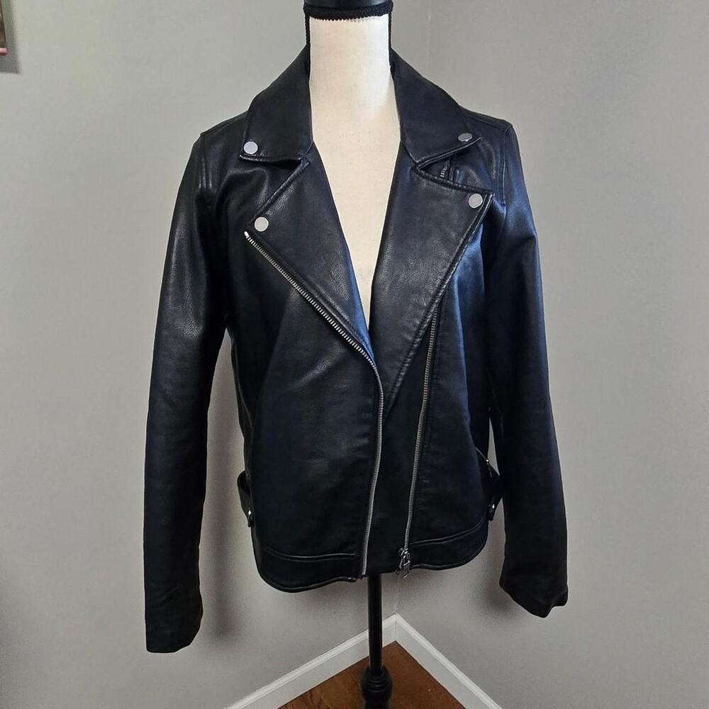 Loft womens medium black faux leather biker jacket